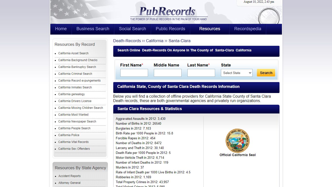 Santa Clara County, California Death Records